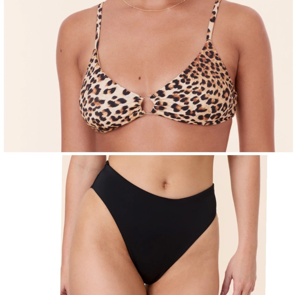Andie Bikini Set Bonita Top 90s‎ High Waisted Bottom Leopard Black M-DD NWT